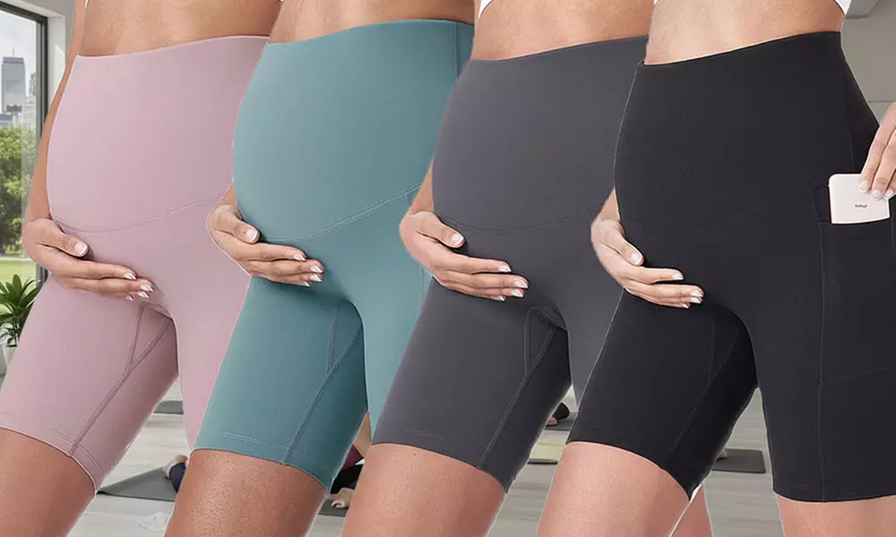 Women's Maternity Over The Belly Bump Workout Running Active Yoga Shorts Pants