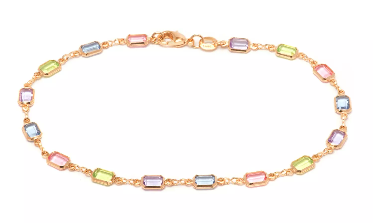 18K Gold Plated and Light Multi Color Crystal Block Ankle Bracelet