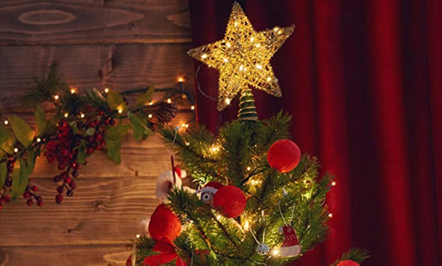 Image 2: Living And Home Christmas Star Sequins Tree Topper with LED Lights