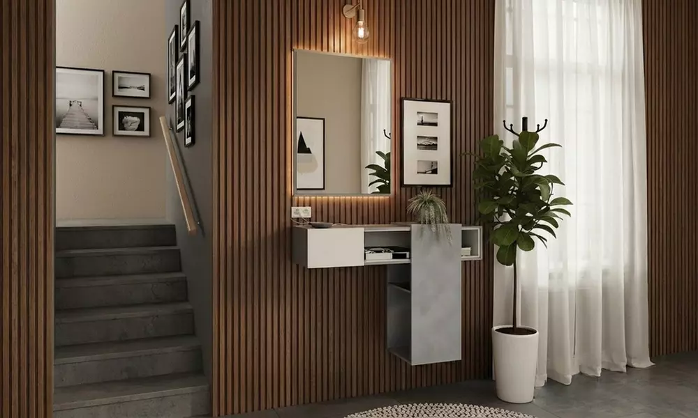 Mobile da ingresso con specchio e contenitore