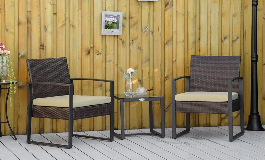 Image 15: Outsunny Square PE-Wicker Bistro Set in black, grey or brown