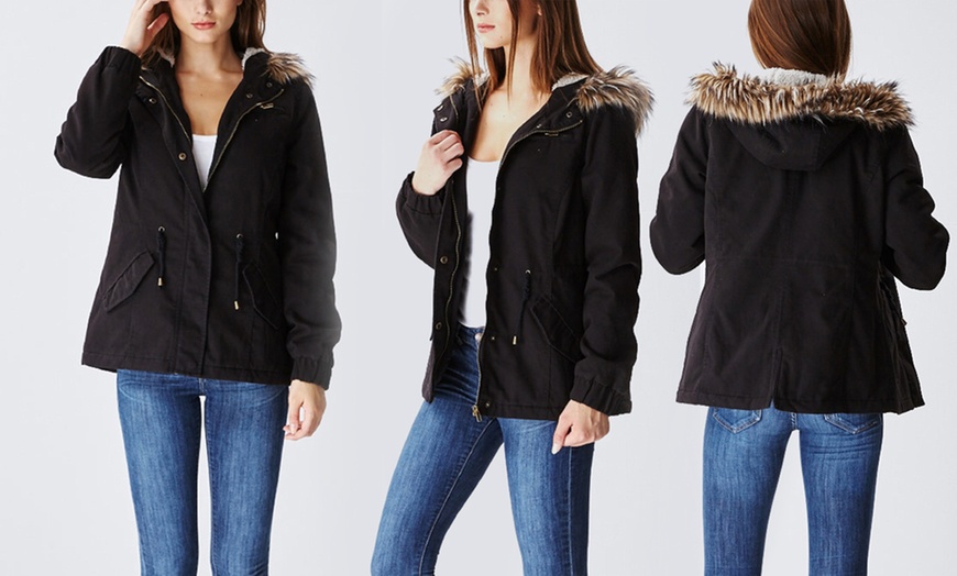 Image 10: Juniors Long Parka Jacket with Faux-Fur Hood