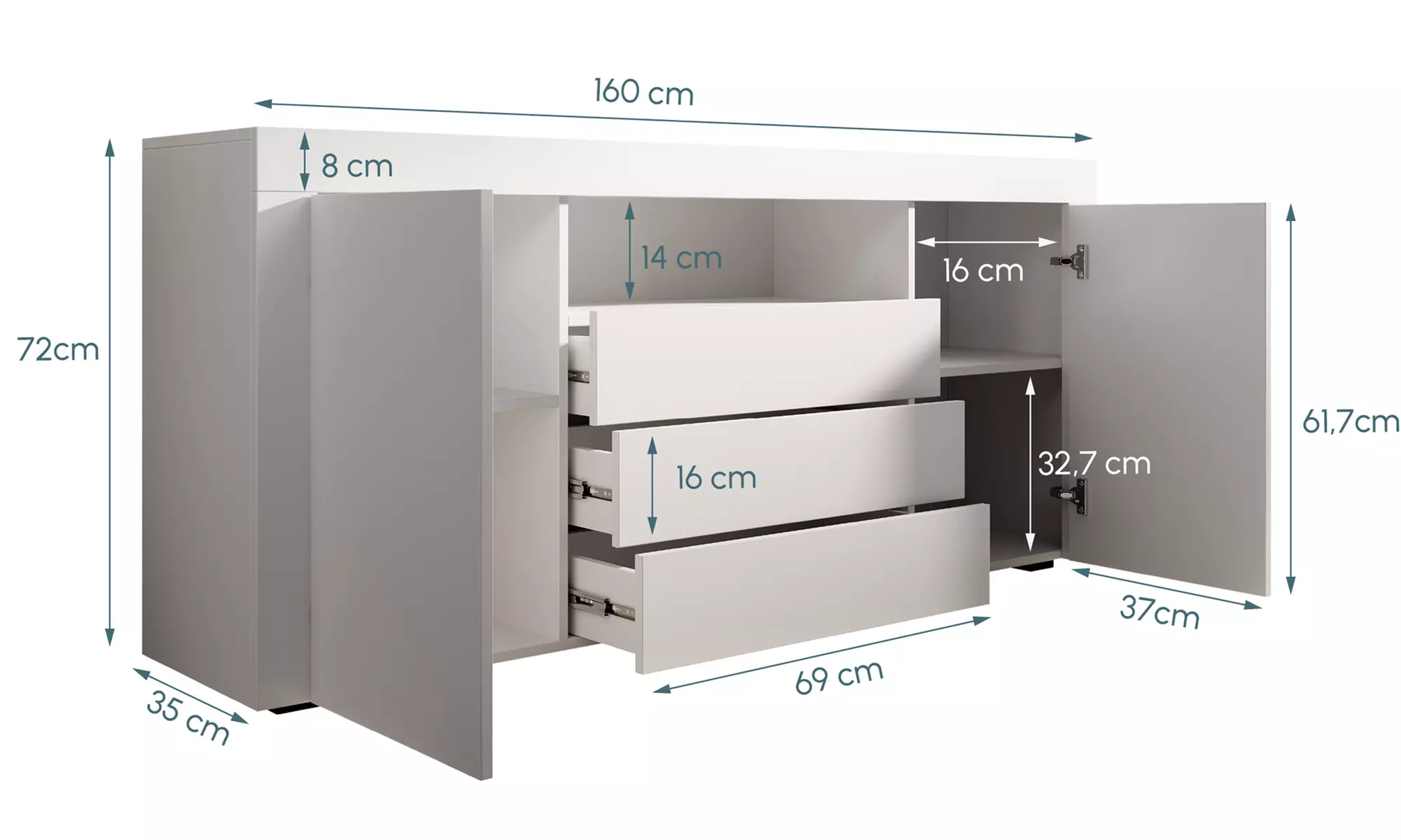 Sideboard „Yanis“ mit 2 Türen und 3 Schubladen