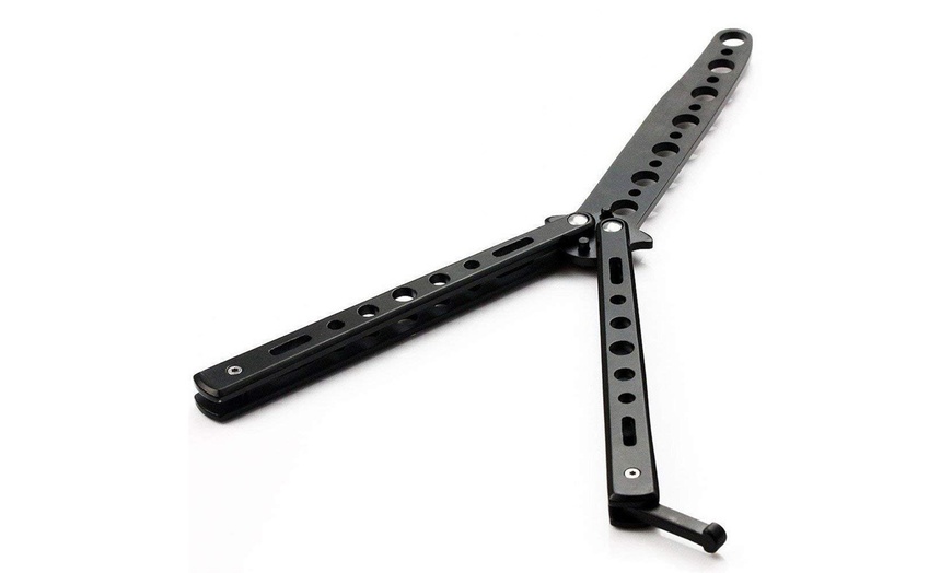 Image 1: Stainless Steel Butterfly Balisong Comb Trainer Training Knife Dull Tool US