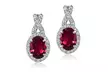 Sterling Silver 3ct TGW Created Ruby & White Topaz Oval and X Drop Earrings - Second Medium