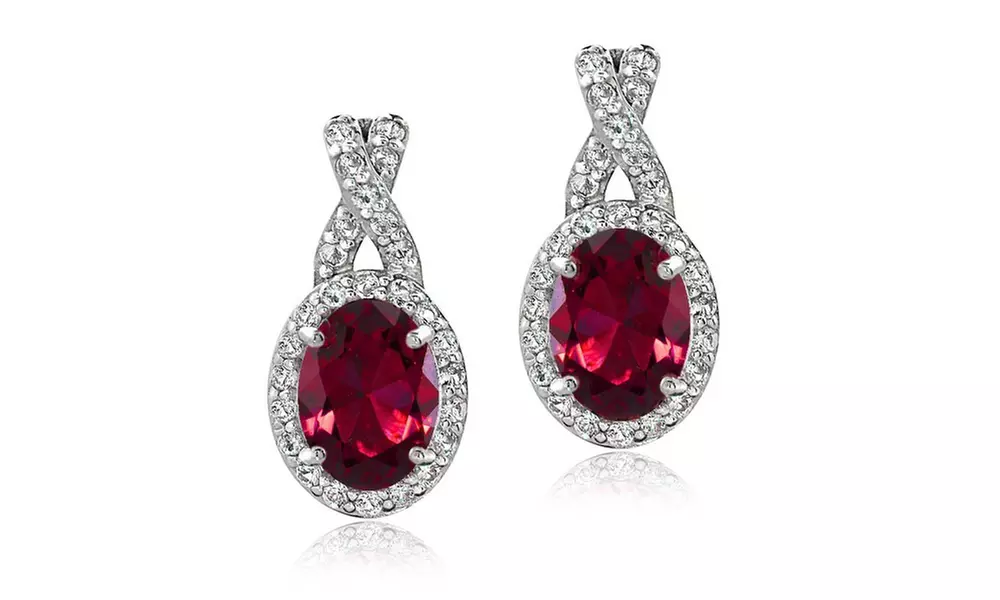 Sterling Silver 3ct TGW Created Ruby & White Topaz Oval and X Drop Earrings