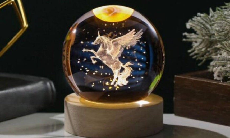 Image 8: 3D Engraved Crystal Ball Night Light with Solid Wood Base