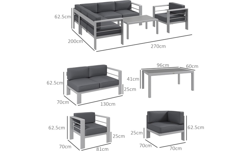 Image 9: Outsunny Aluminium Corner Sofa, Armchair and Table Garden Sofa Set