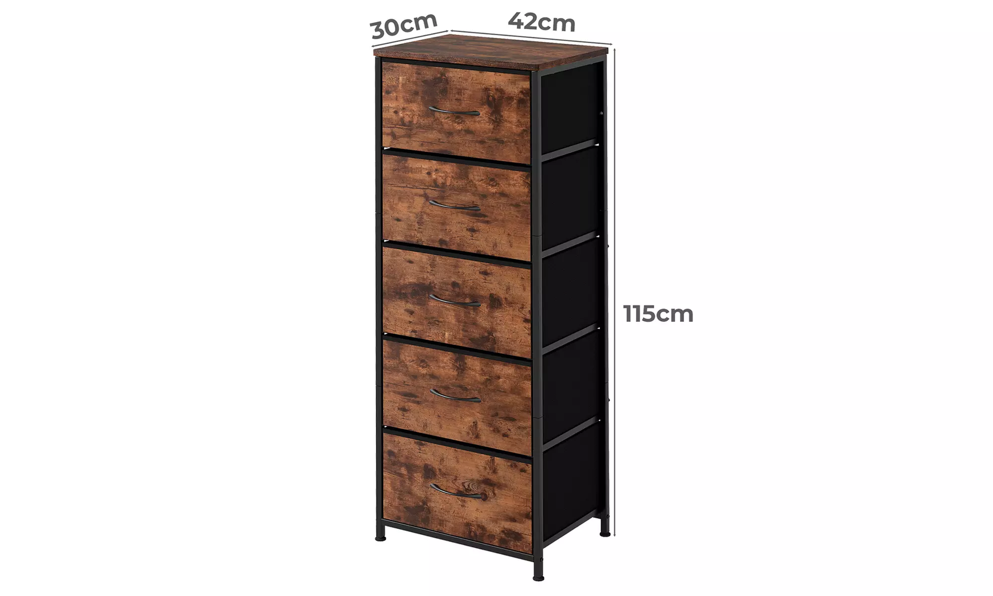 Fabric Chest of Drawers Collection - Rustic Wood & Grey Storage Units