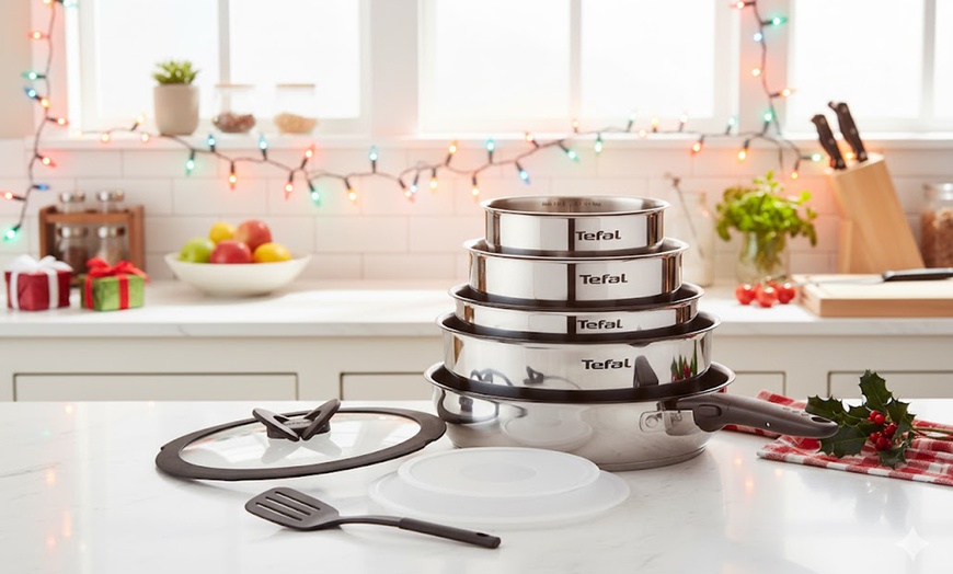 Image 1: Tefal Ingenio Titanium Stainless Steel 10pc Set - Removable Handle, Non-Stick, Induction Ready