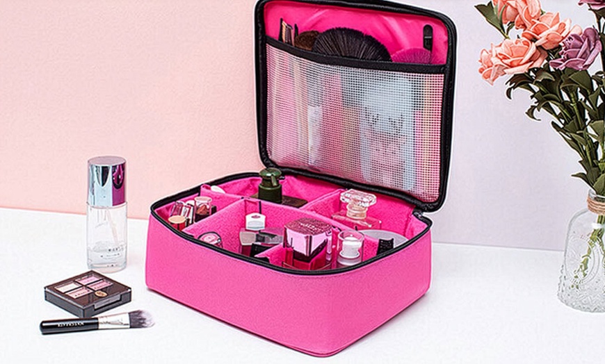 Image 7: Oxford Cosmetic Makeup Case Storage Handle Organizer Travel Kit Brush Bag Set
