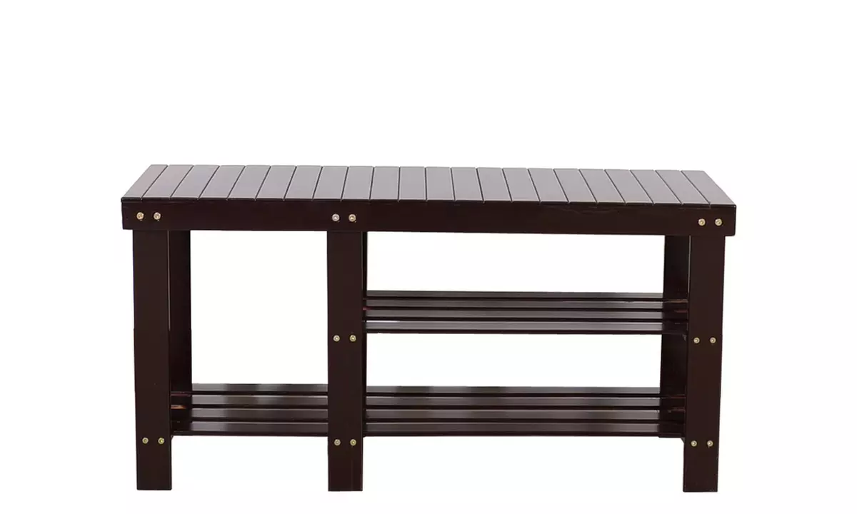 35" Strip Pattern 3 Tiers Bamboo Stool Shoe Rack Coffee