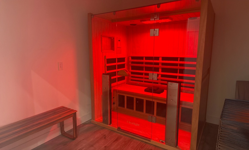 Image 2: 30,40, or 45-Min Infrared Red-Light Sauna Session & Salt Room Session