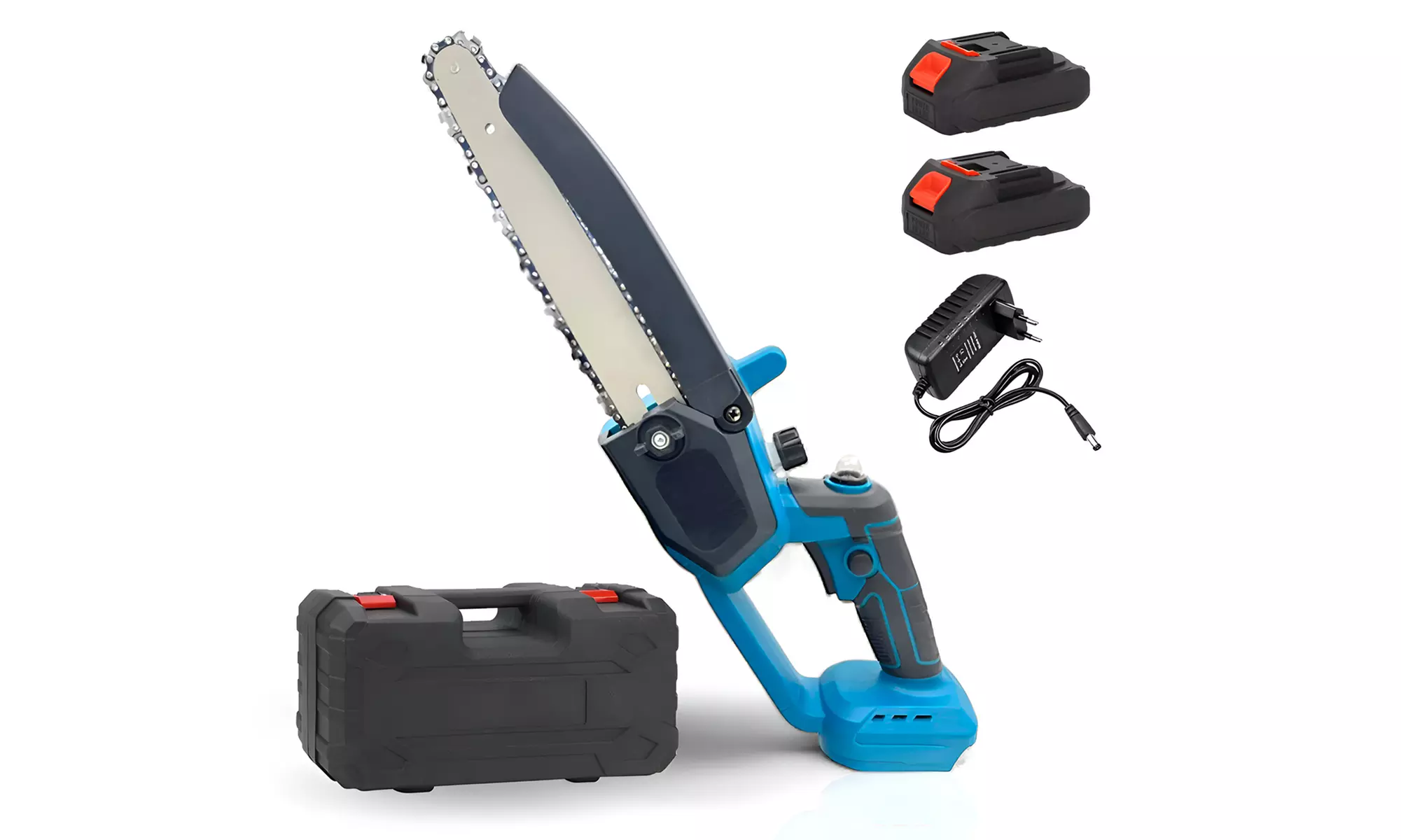 Elektro-Kettensäge mit 8-Zoll-Klinge, 2 Akkus und Aufbewahrungskoffer