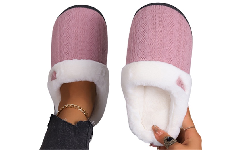 Image 7: Open Back Fuzzy Bedroom Slippers with Easy Slip-On Style