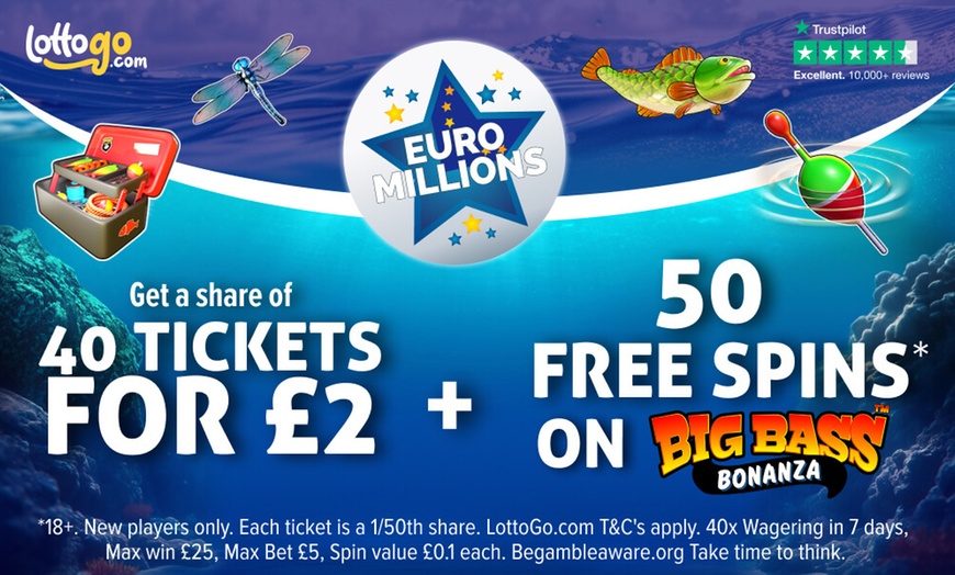 Image 1: Get a Share of 40 EuroMillions Tickets for £2* + 50 Free Bonanza Spins