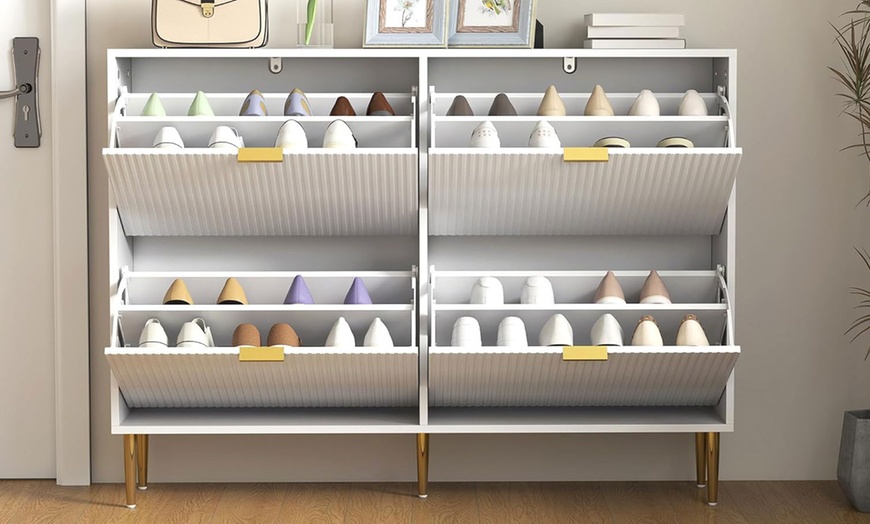 Image 8: HomCom Narrow Shoe Cabinet with Four Flip Drawers