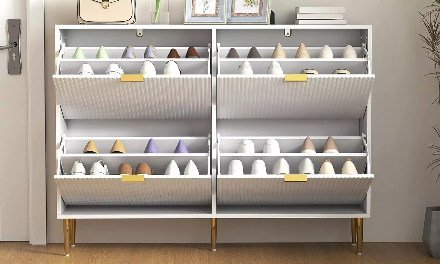 HomCom Narrow Shoe Cabinet with Four Flip Drawers