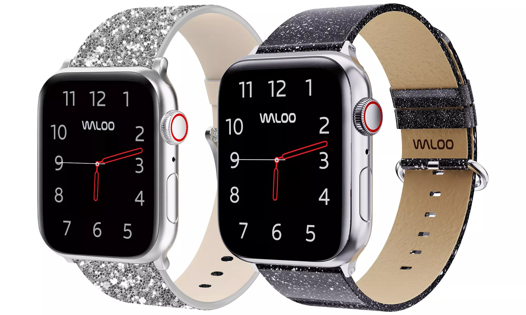 Waloo 2-Pack of Leather Bling and Shiny Brilliance Apple Watch Bands