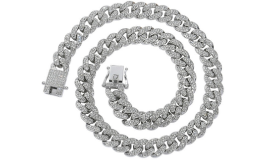 Image 7: Premium Cuban Link Dog Collar; Rhinestone Design