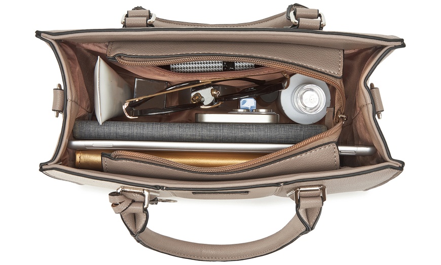 Image 11: Miss Lulu PU Leather Three-Tone Stitched Shoulder Handbag