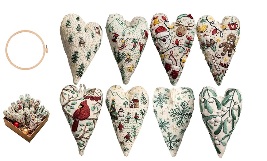 Image 1: DIY Embroidery Kit for Eight Christmas-Themed Tree Ornaments