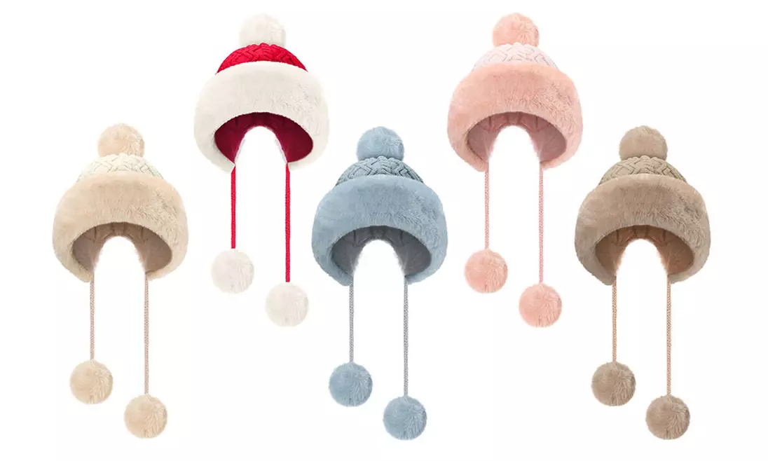 Women Winter Warm Faux Fur Knit Pom Pom Hat Beanie Bobble Ski Fleece Lined