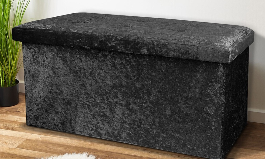 Image 7: Crushed Velvet Folding Storage Ottoman - Double Size