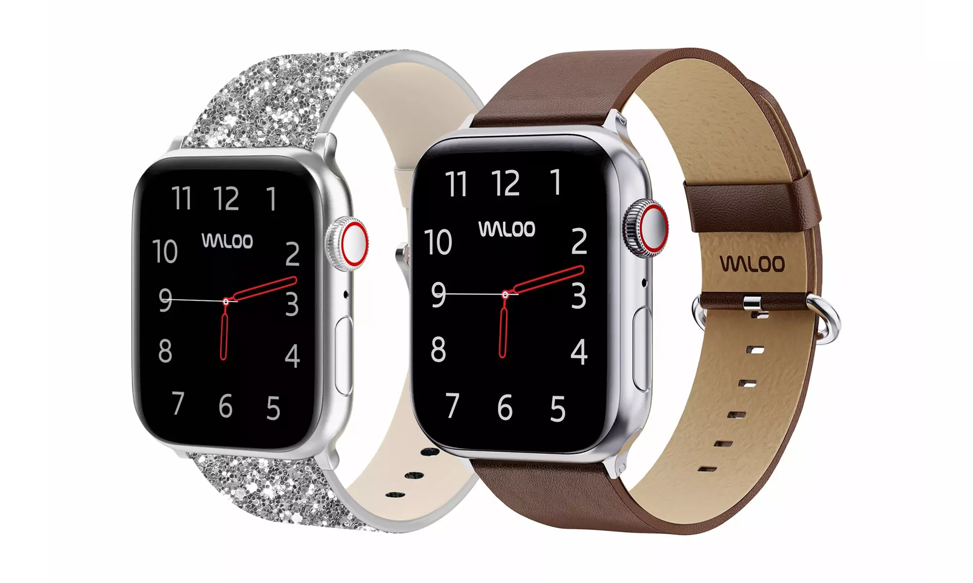 Waloo 2 Pack Leather Bling & Leather Grain Apple Watch Bands