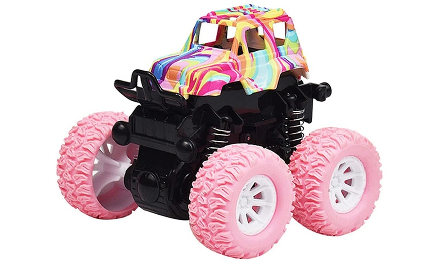 Image 3: 4-Pack 360° Rotating Mini Off-Road Pull-Back Cars for Kids