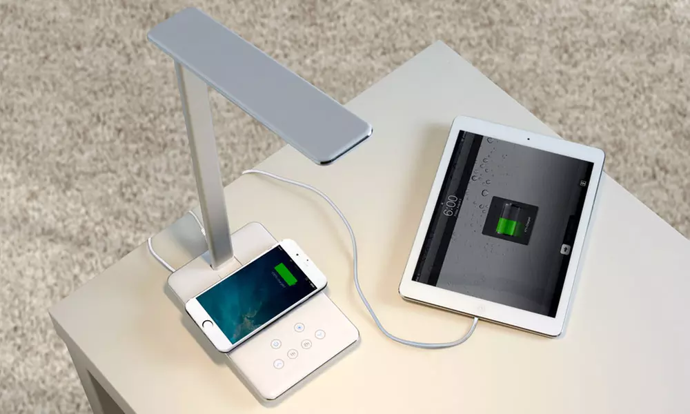 White or Black Desk LED Lamp with Wireless Phone Charge with Optional Charging Pod and Adapter for iPhone - Primary Image