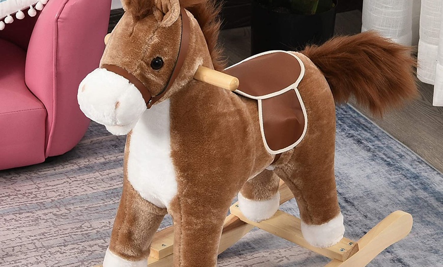 Image 2: HomCom Brown Rocking Horse