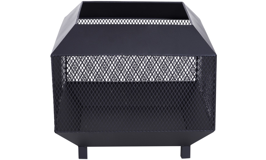 Image 15: Outsunny Square-Shaped Fire Pit Table with Optional Grill Shelf