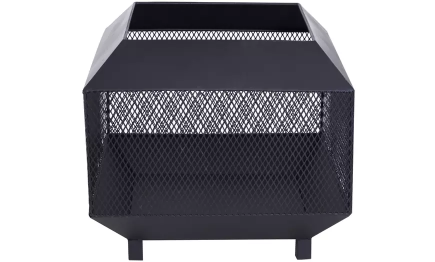 Image 15: Outsunny Square-Shaped Fire Pit Table with Optional Grill Shelf