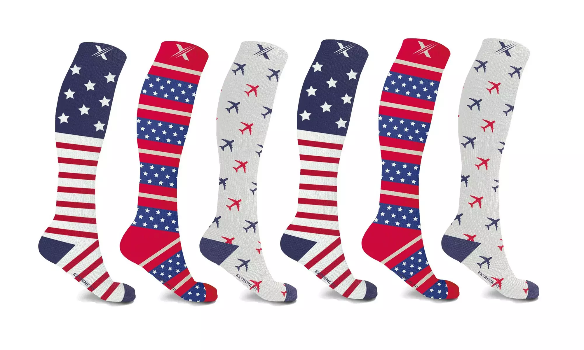 XTF Patriotic Knee High Compression Socks (3-Pairs or 6-Pairs)