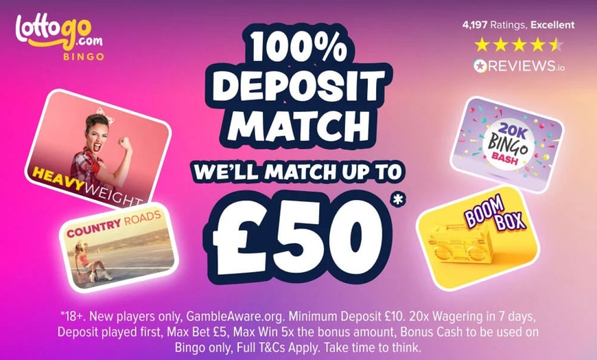 Image 1: Deposit Match Up To £50* - Play Bingo With LottoGo