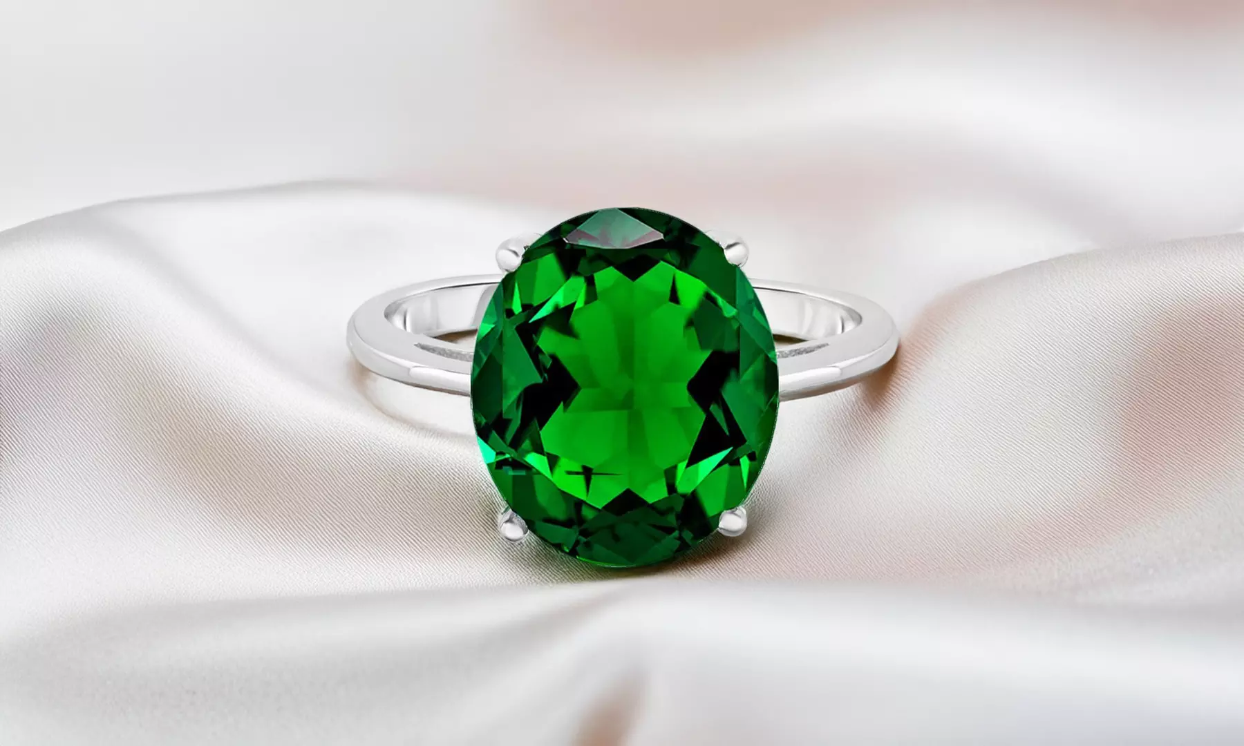5.00 CTTW Emerald Oval Cut Sterling Silver Ring
