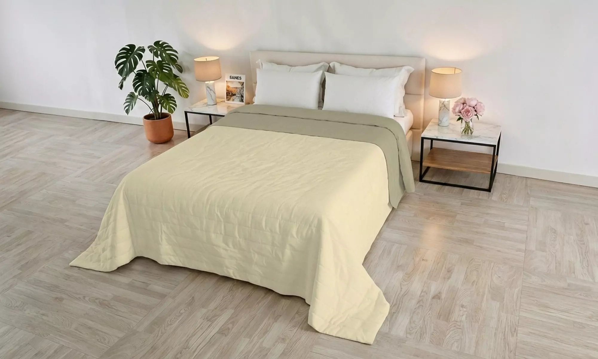 Couvre-lit "Trapuntino Golia" double face effet vintage "water washed"