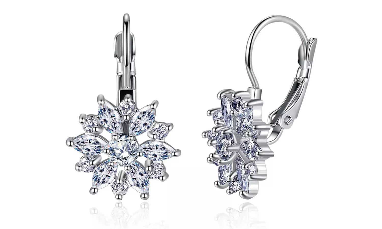 Crystal Flower Lever-back Earring in 18k White Gold