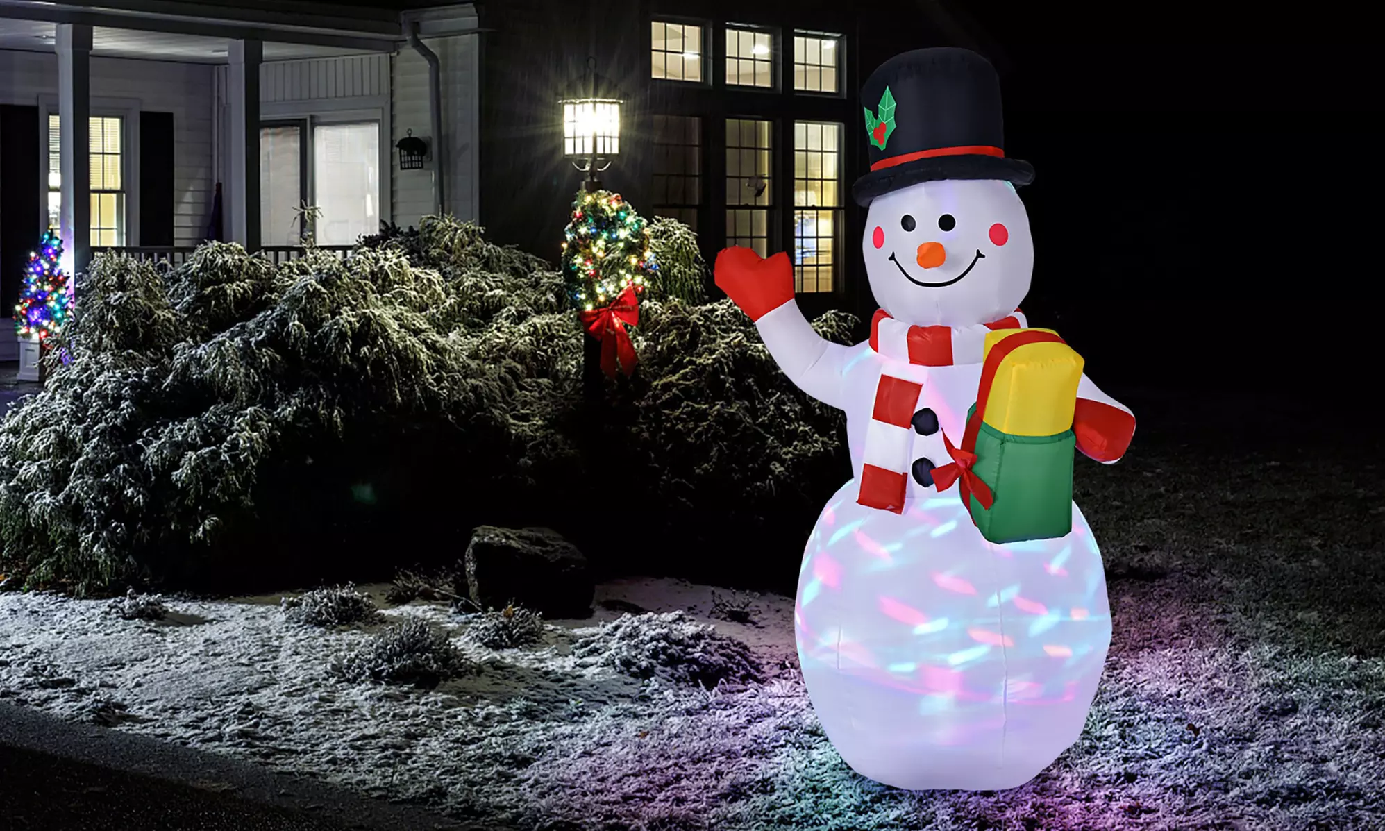 5 FT Tall Snowman Inflatable Blow up Inflatable w/Built-in Colorful LED Lights