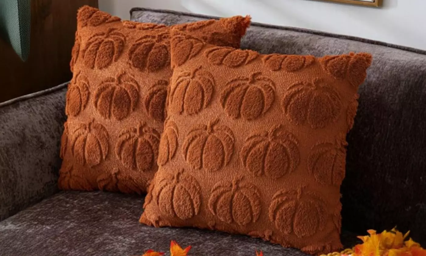 Set of 2 Pumpkin Fall Decorative Faux Fur Throw Pillow Covers 18"x18"