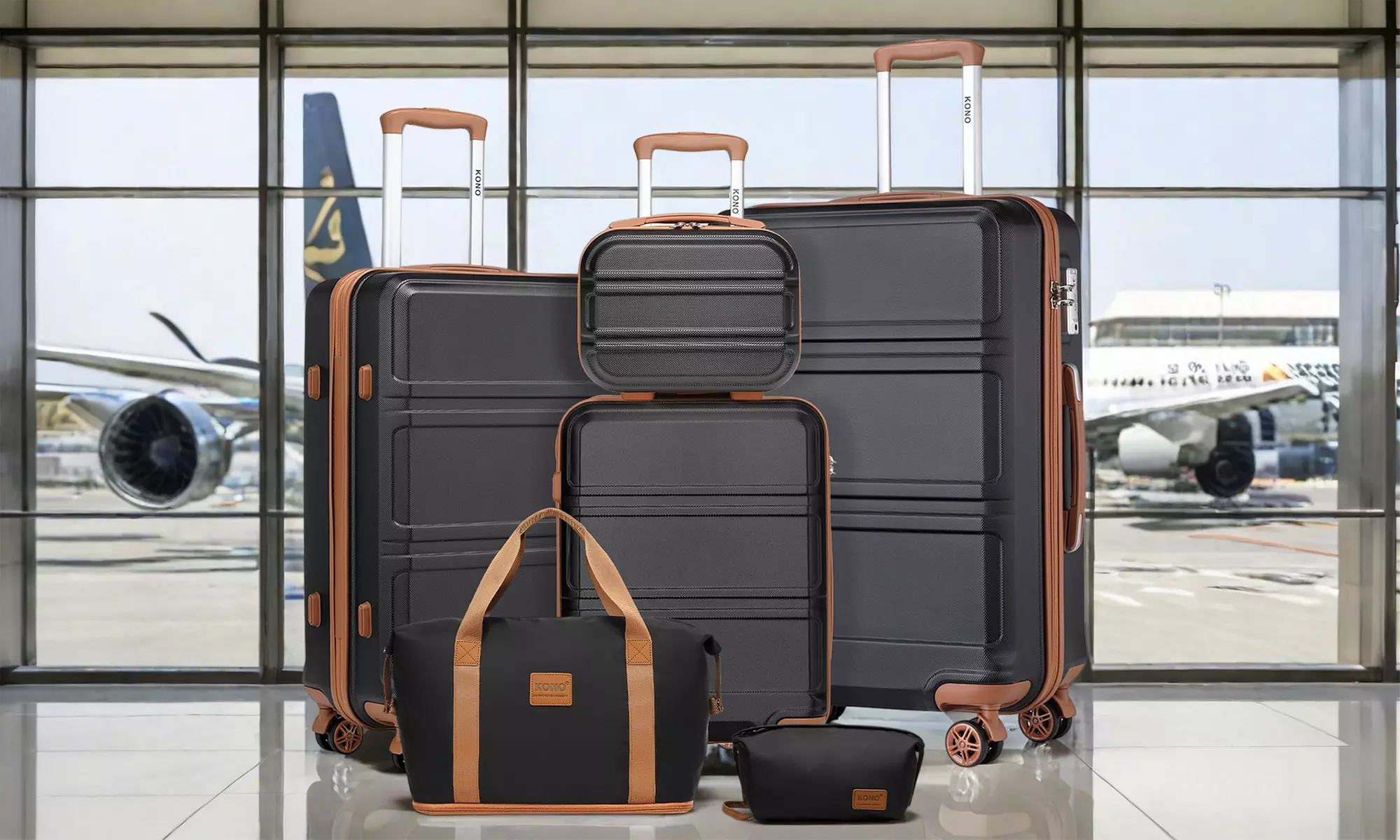 Kono Six Piece Luggage Set Hard Shell Suitcase