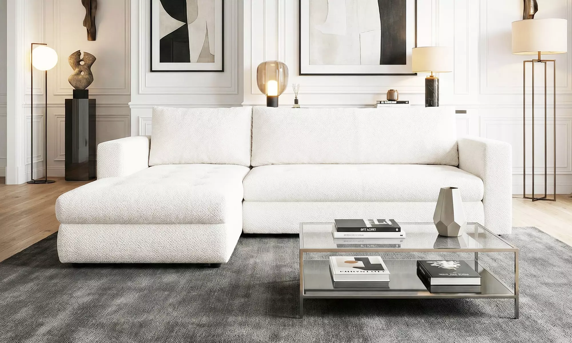 Canapé d'angle convertible "Egon" avec revêtement en tissu