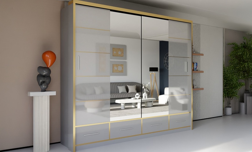 Image 3: Sweden Modern High Gloss Wardrobe with Drawers