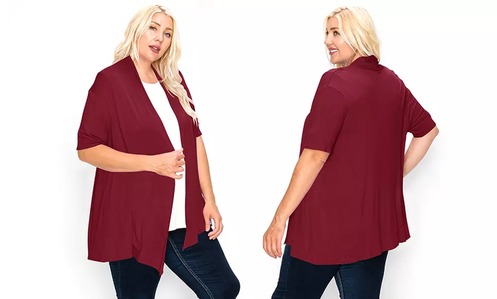 Women's Plus Size Casual Short Sleeve Open Front Cardigan