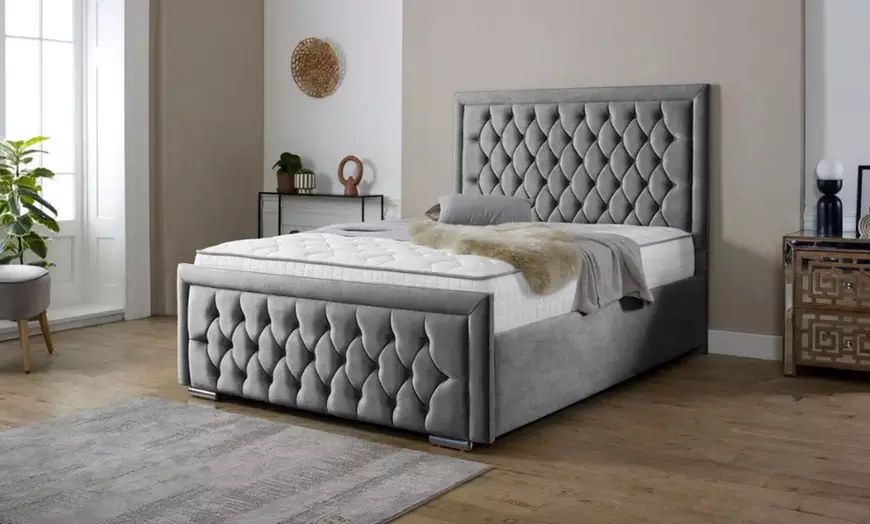Image 1: Atlantis Button Bed Frame in Plush or Crush Velvet Fabric