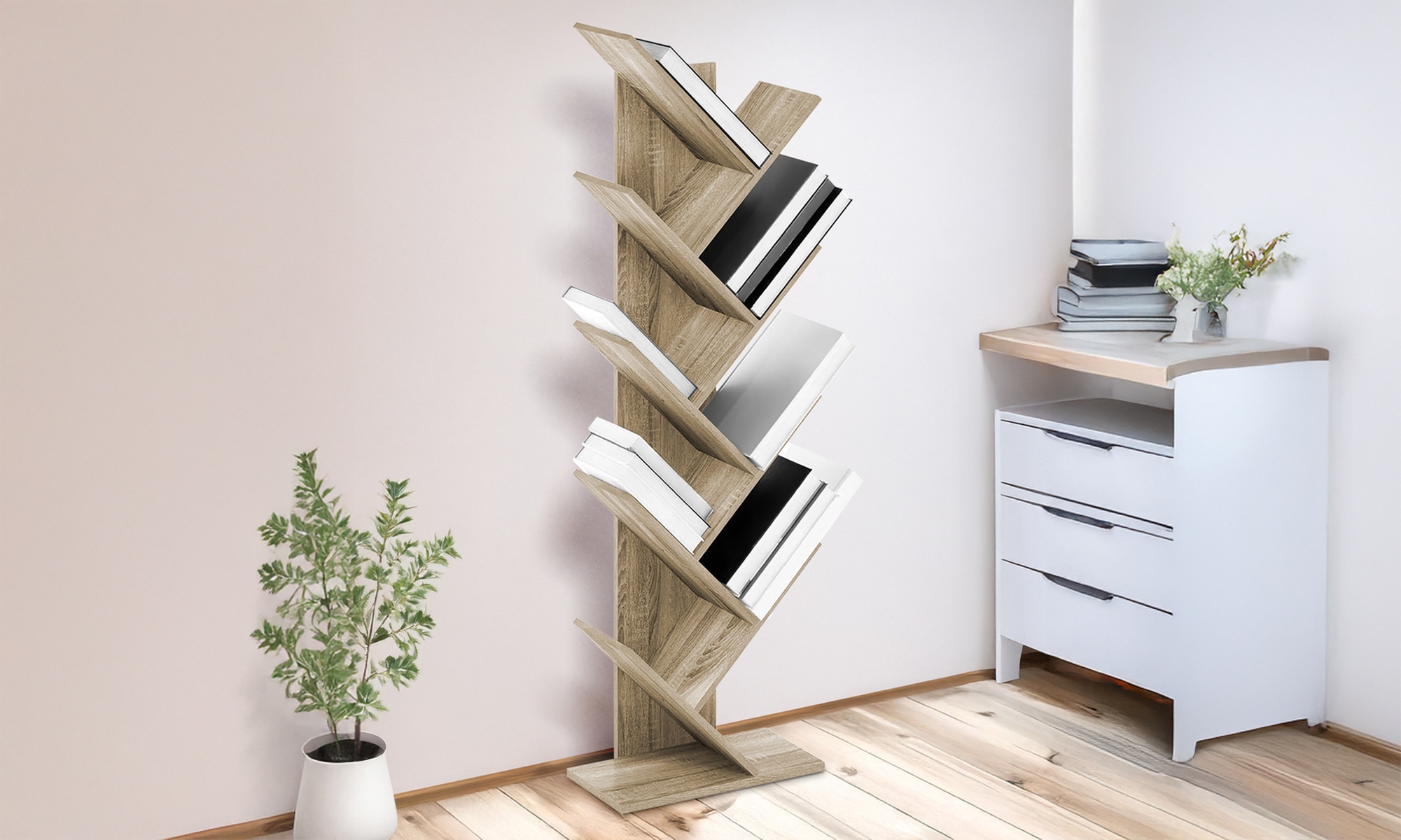 Bibliothèque arborescente en bois avec 9 tablettes