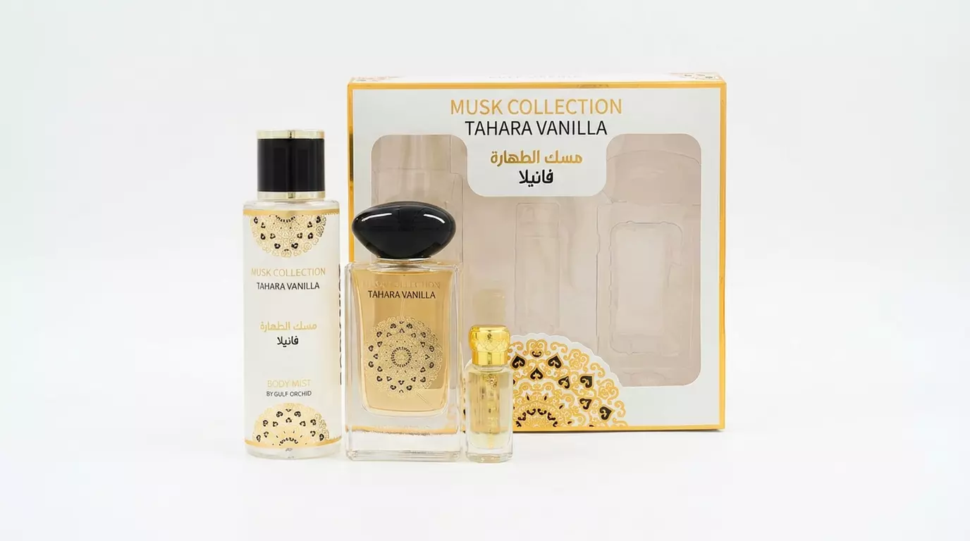 Eau de parfum van 60 ml. of cadeauset met eau de parfum, body mist en parfumolie van Gulf Orchid Tahara Vanilla - Image 2