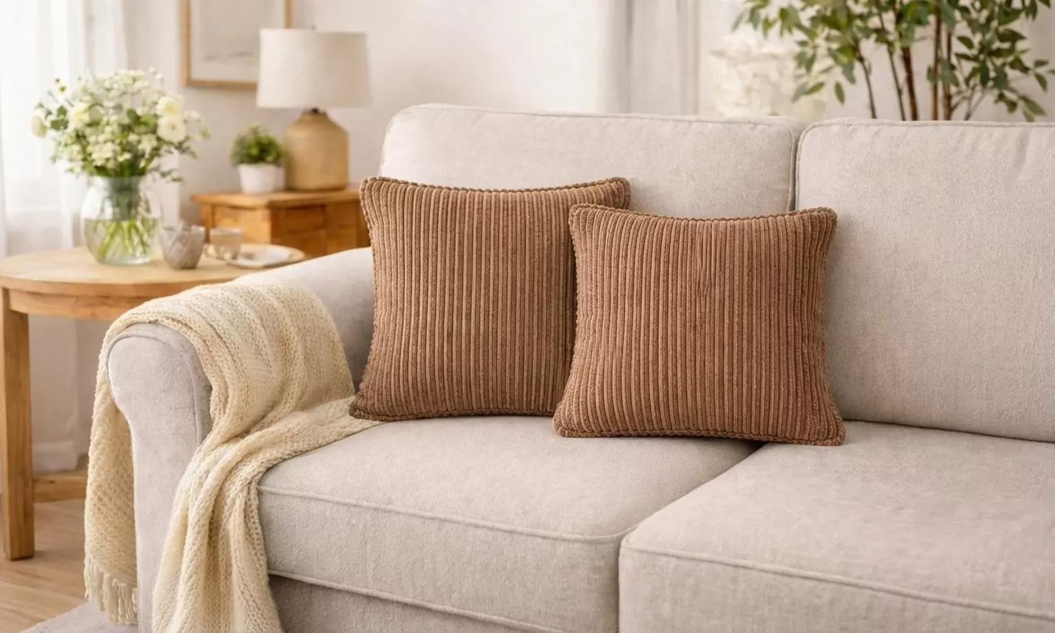 Lot de 2 coussins en velours côtelé 40x40 cm