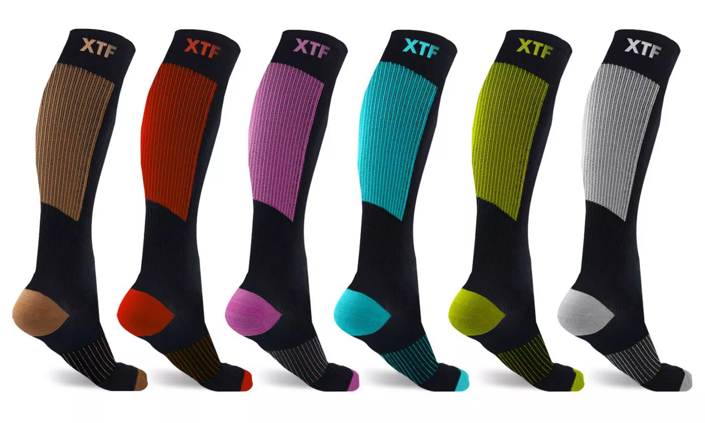 XTF Unisex Copper-Infused Compression Socks (6-Pairs)